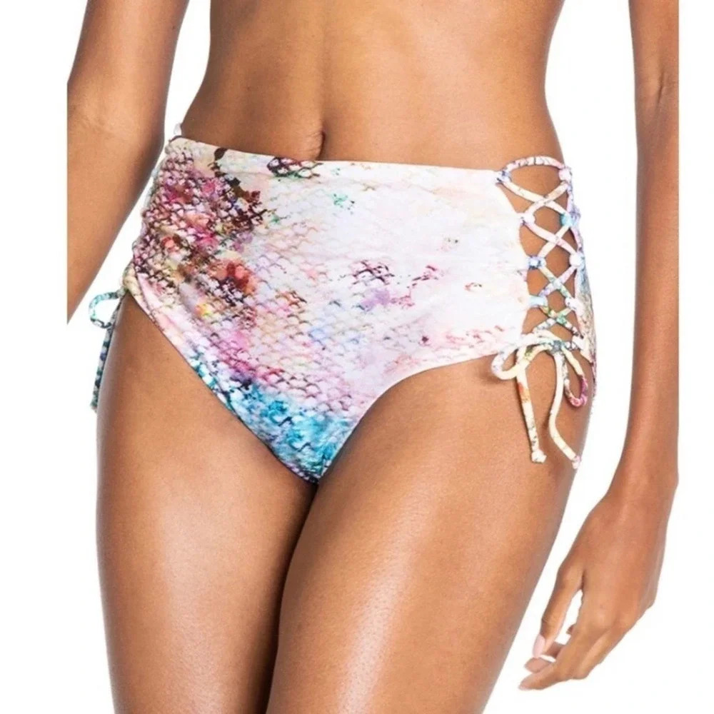 Rachel Roy Luminous Snake Print Bikini Bottoms S v6x